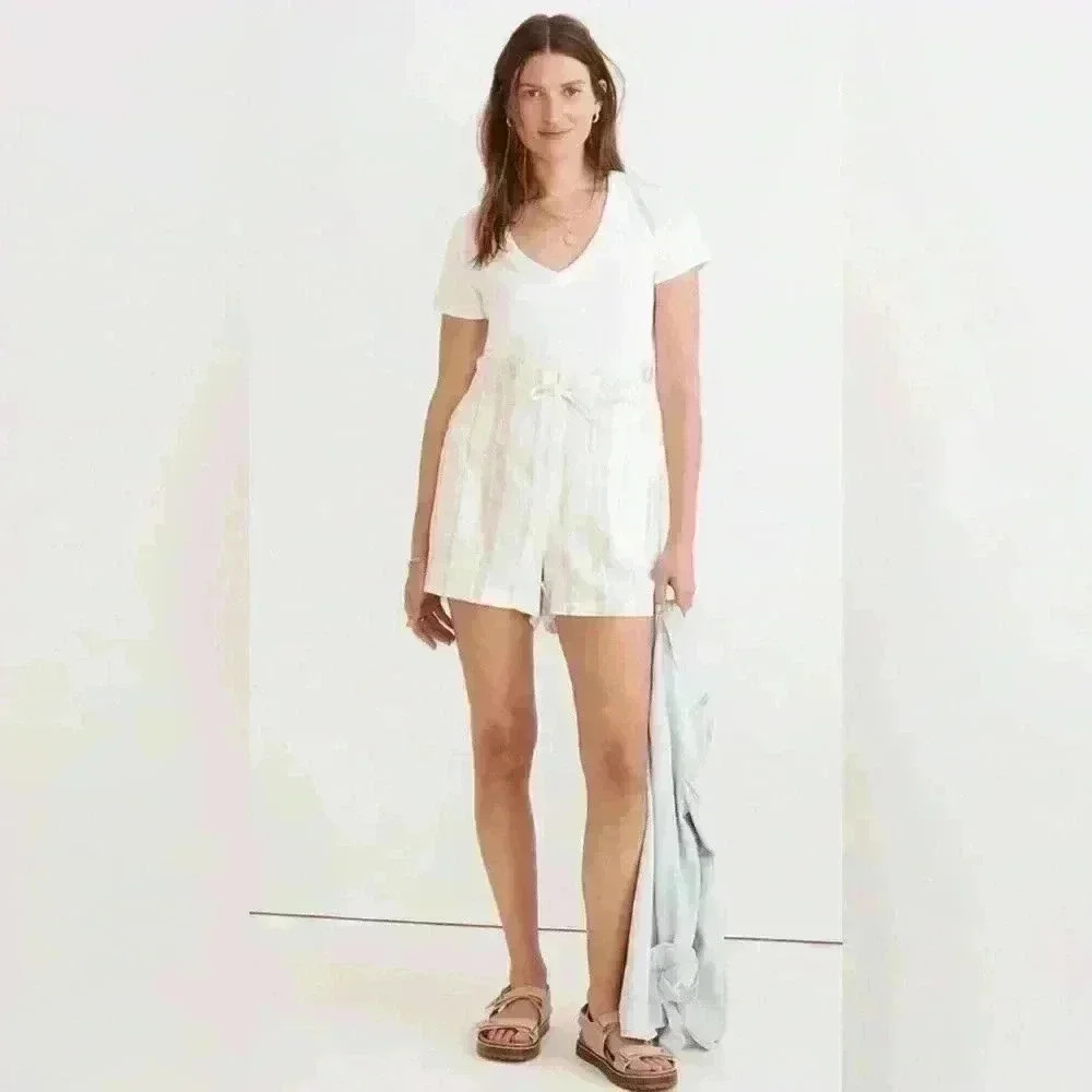 Madewell - Linen-Blend Pull-On Paperbag Shorts: Undyed Stripe Edition Size M